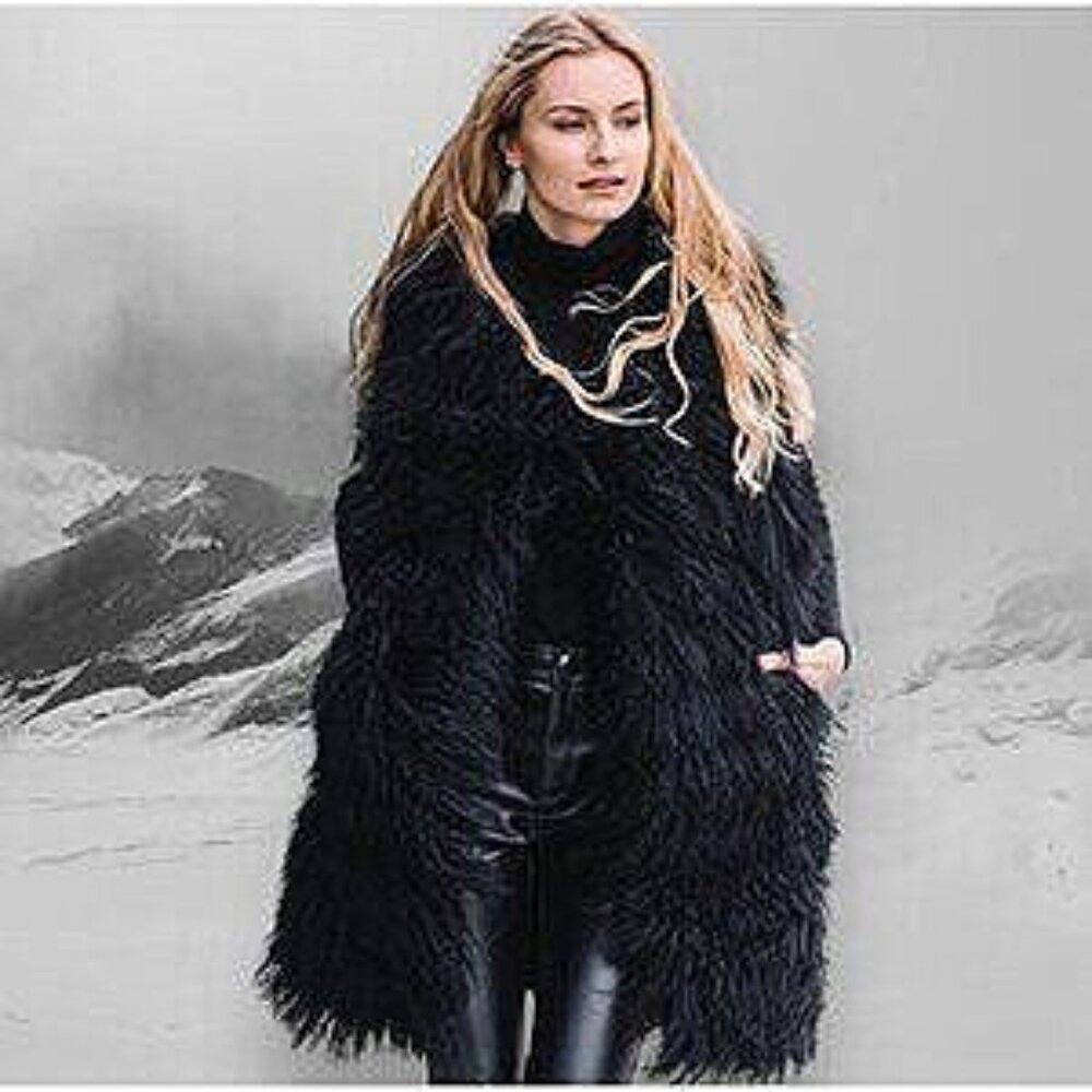 💋STUNNING💋Theory Nyma V Cody Mongolian Fur Front Long Vest in Black